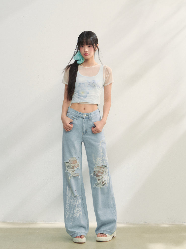 Blue Printed 2-in-1 T-shirt - CHINASQUAD