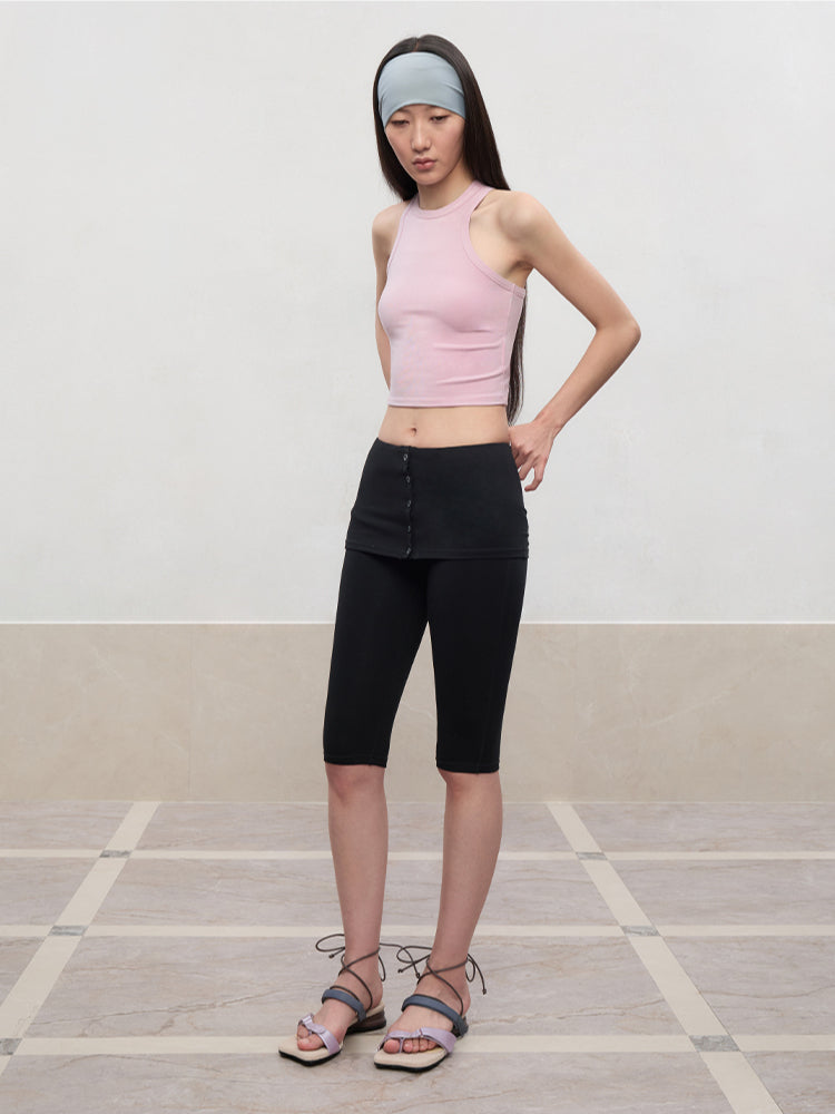 High Elastic Mid-Low Waist Five-Quarter Shorts