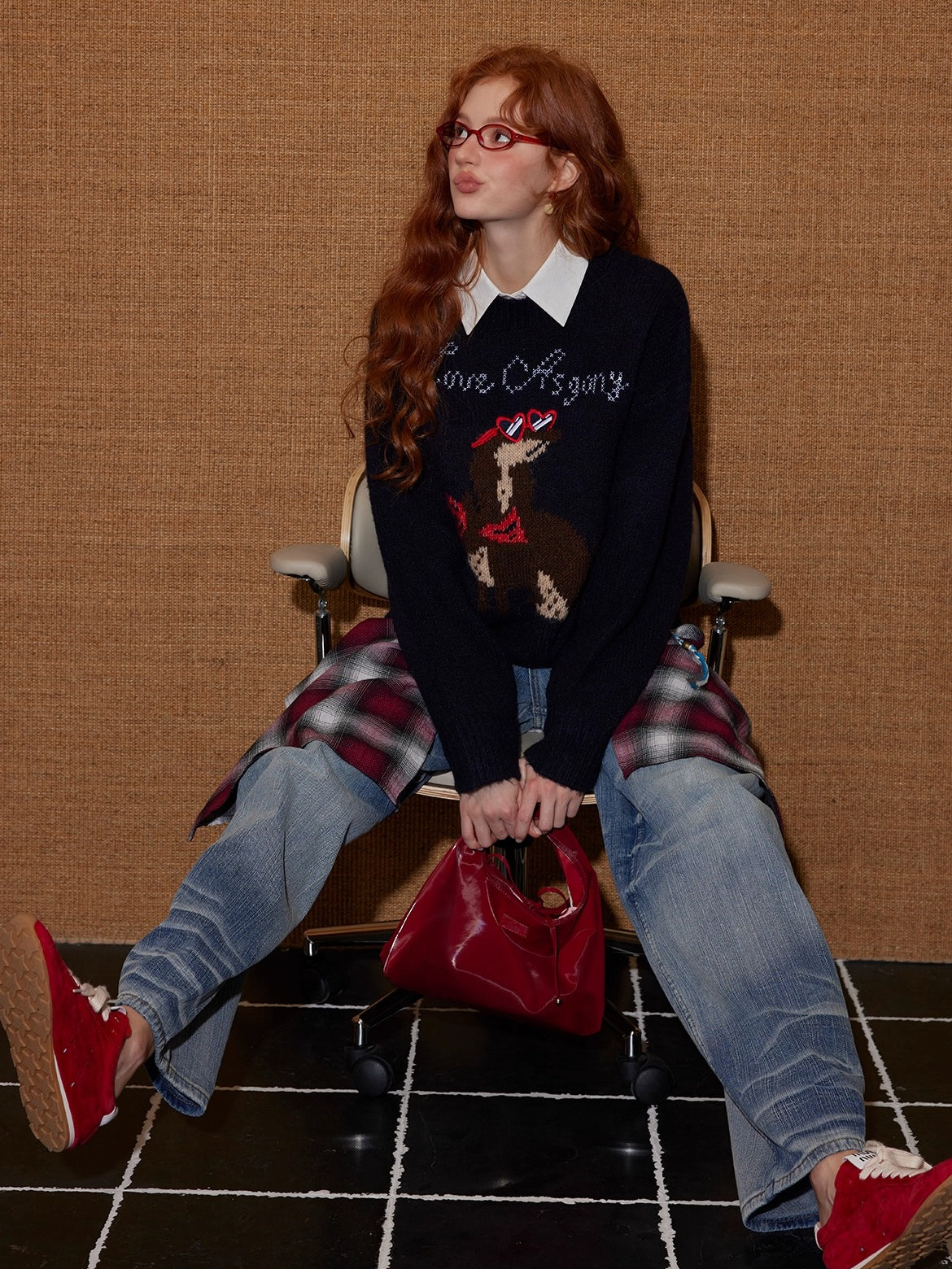 Animal Jacquard Embroidered Knit Sweater