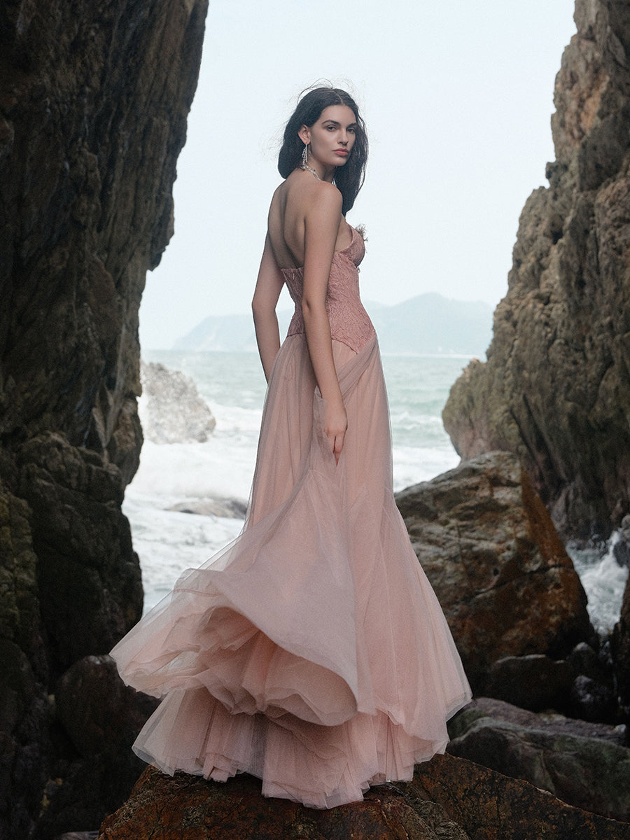 Heavy Lace Corset Mesh Maxi Dress - CHINASQUAD