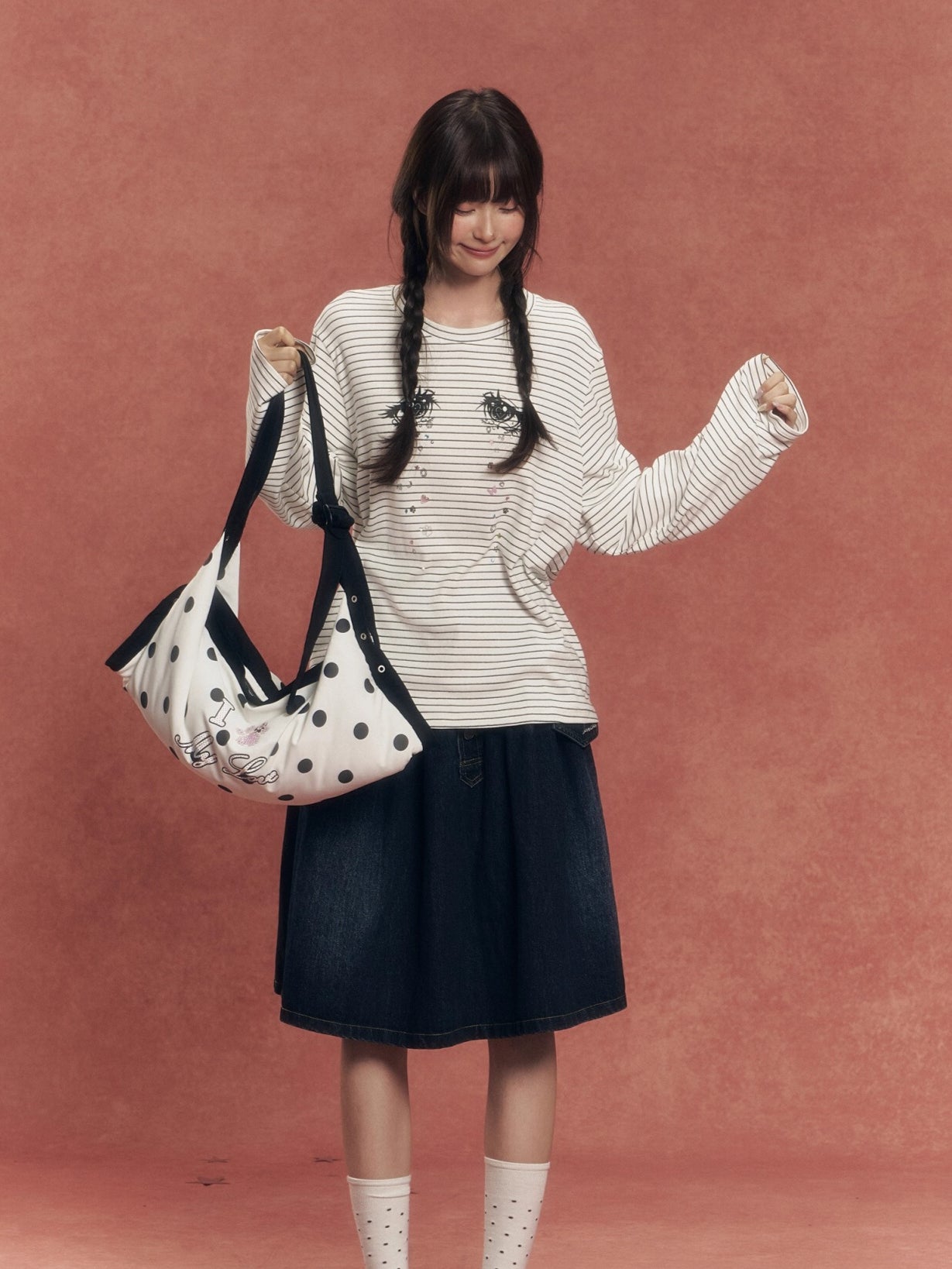 Crystal Eye Print Striped Long-Sleeve T-Shirt