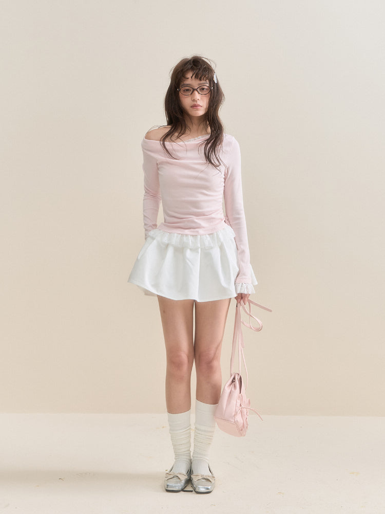 Lace Faux Two-Piece Long Sleeve T-shirt - CHINASQUAD