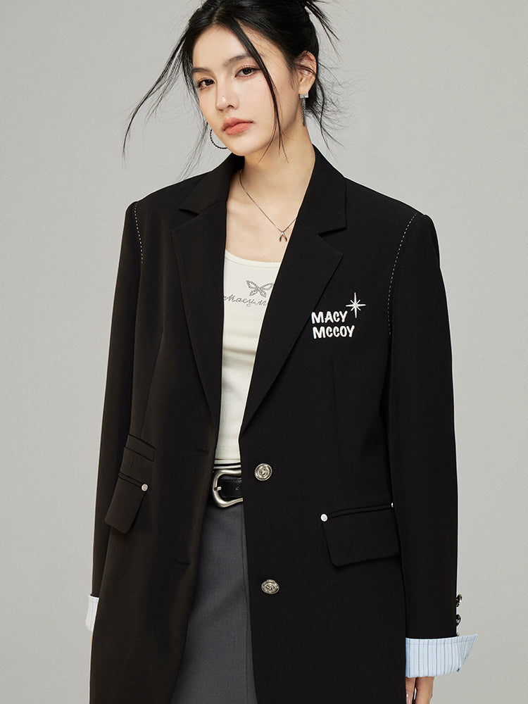 Black & Gray Faux Two-Piece Blazer - CHINASQUAD