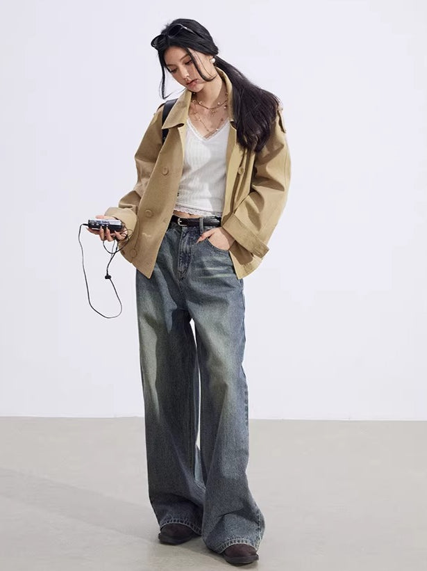 Plaid Patchwork Double-Breasted Short Jacket