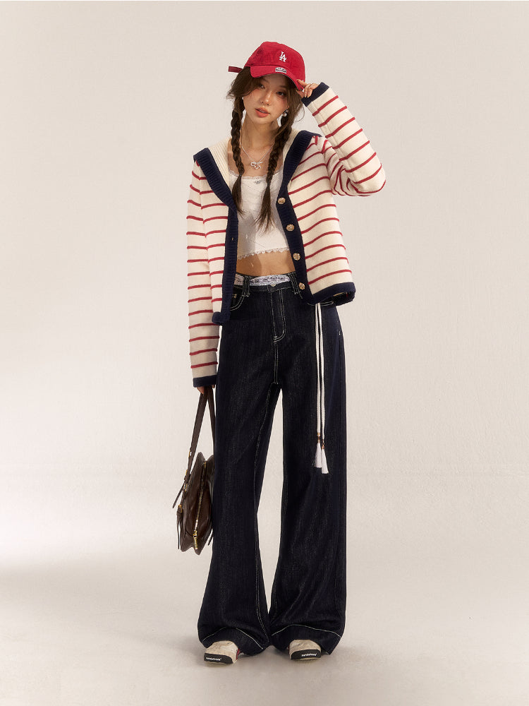 Striped Color-Block Knit Cardigan - CHINASQUAD