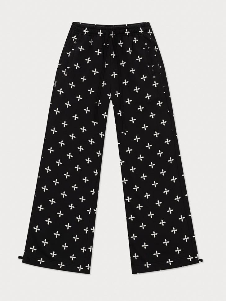 Black & Gray Floral Straigh-Leg Pants - CHINASQUAD