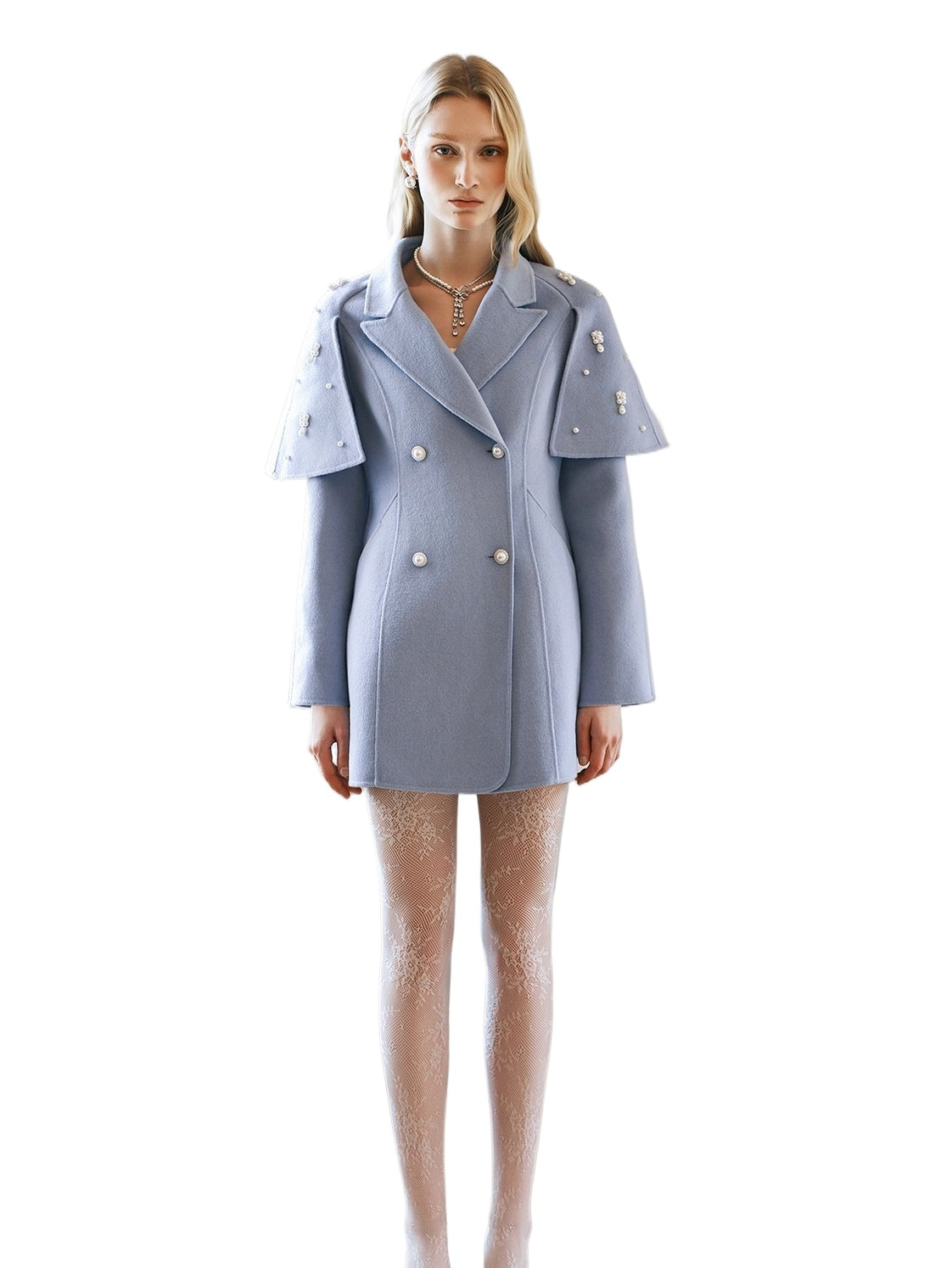 Mira Vintage Pearl Cape Wool Coat - CHINASQUAD