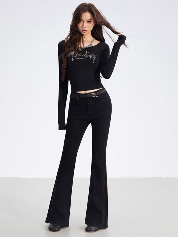 Embroidered Flared Denim Pants