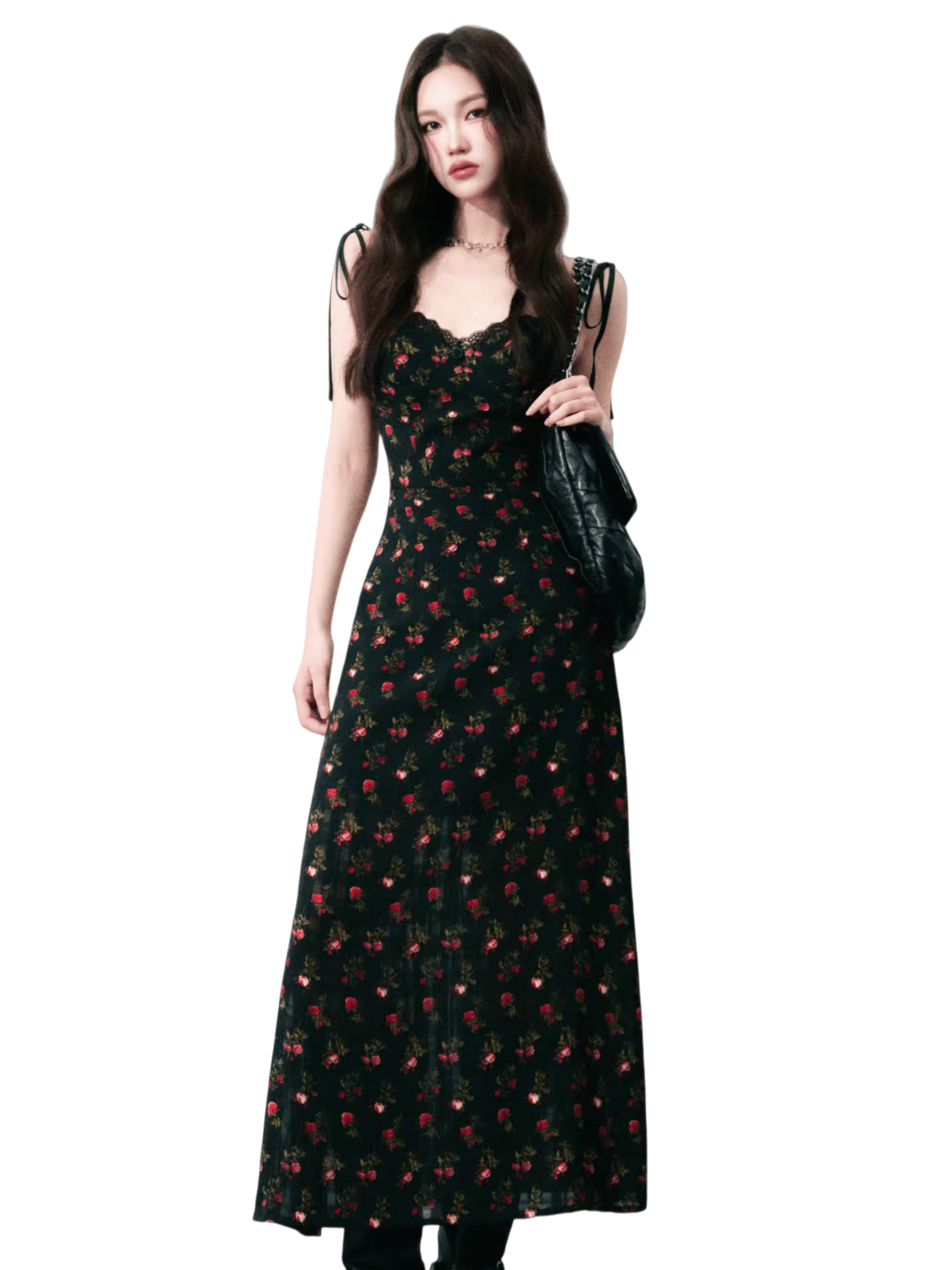 Vintage Floral Tie-Waist A-Line Maxi Dress