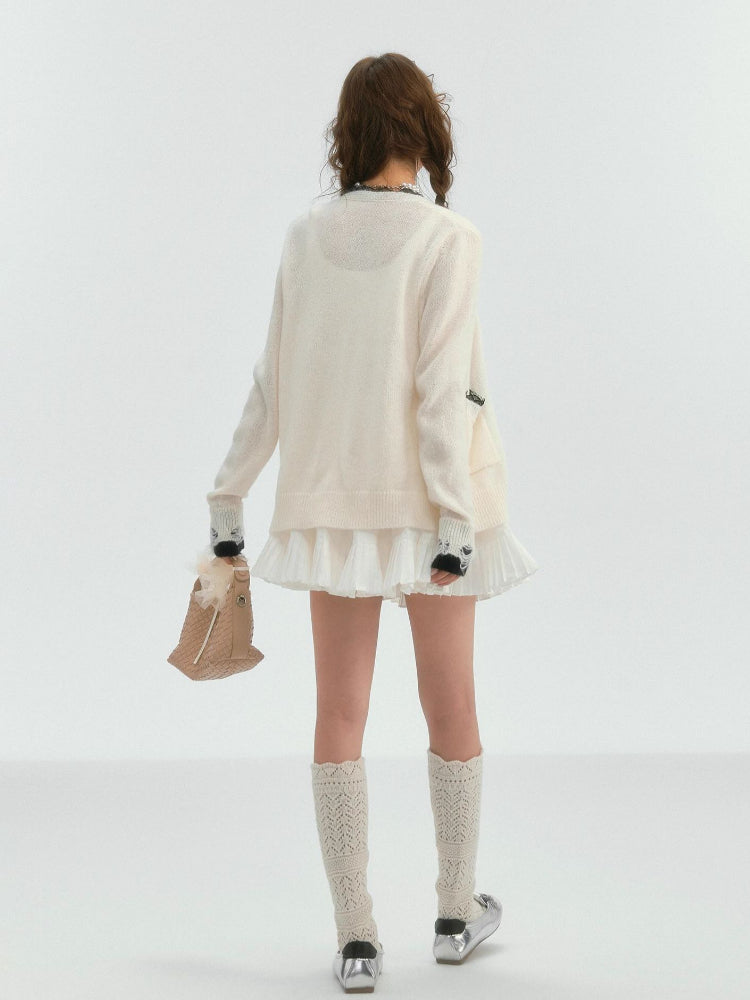 Color-Blocked Lace Trim Cardigan - CHINASQUAD