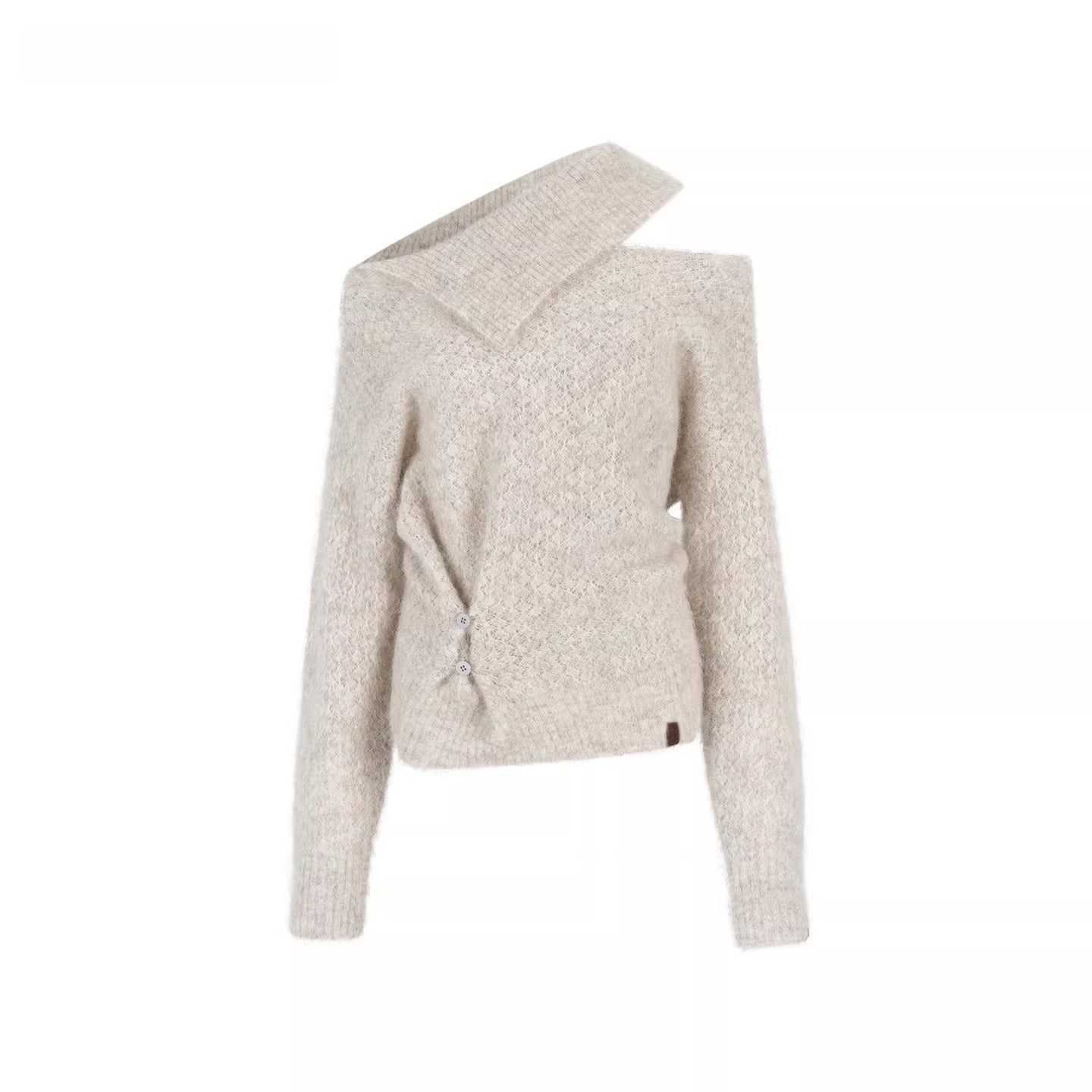 Off-Shoulder Relaxed Alpaca Knit Sweater