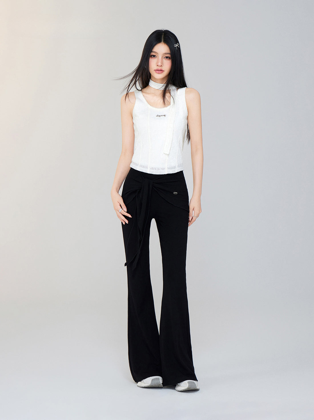 Fake Two-Piece Drape Flared Pants - CHINASQUAD