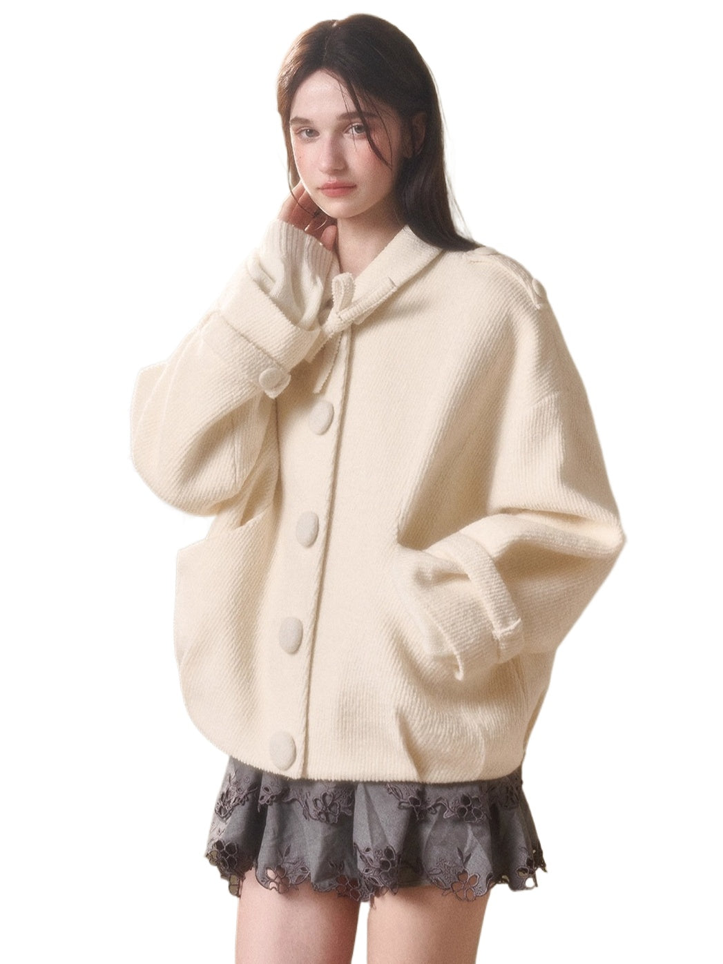 Fluffy Snow Wool Twill Cut Jacket