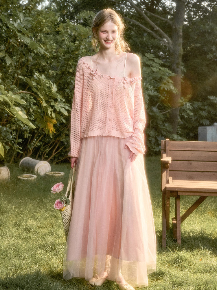 Cool Ice Silk Flower Hollow Cardigan - CHINASQUAD