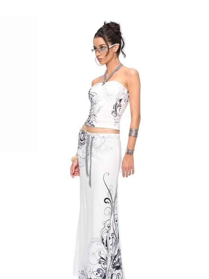 Rhinestone Halter Top & Maxi Skirt Set