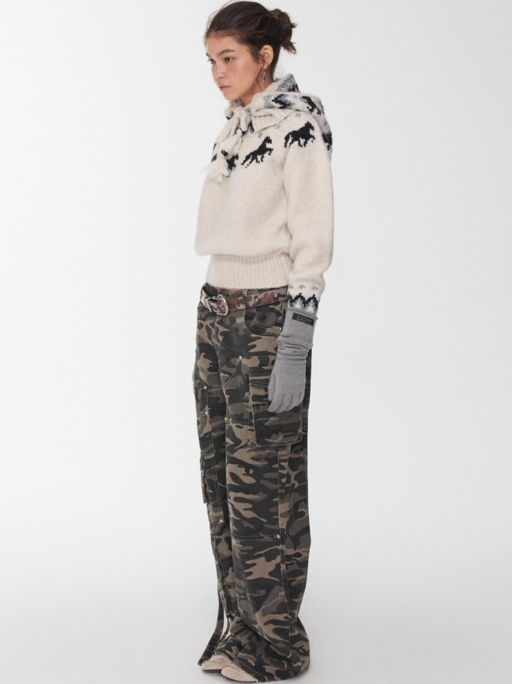 Fair Isle Pony Jacquard Knit Balaclava Hat