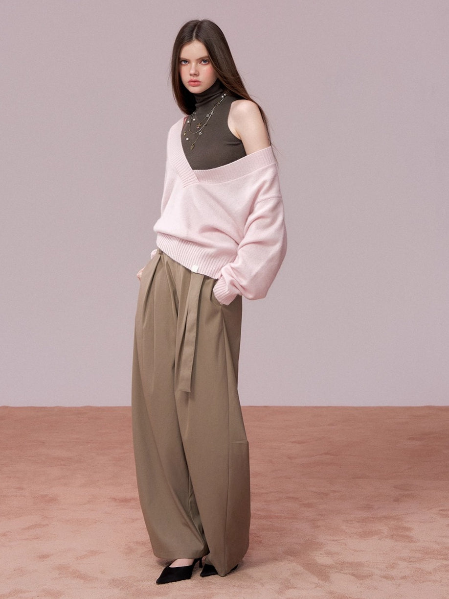 Tailored Drape Wide-Leg Suit Trousers
