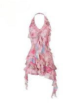 Irregular Neck Floral Waist-Defined Dress - CHINASQUAD