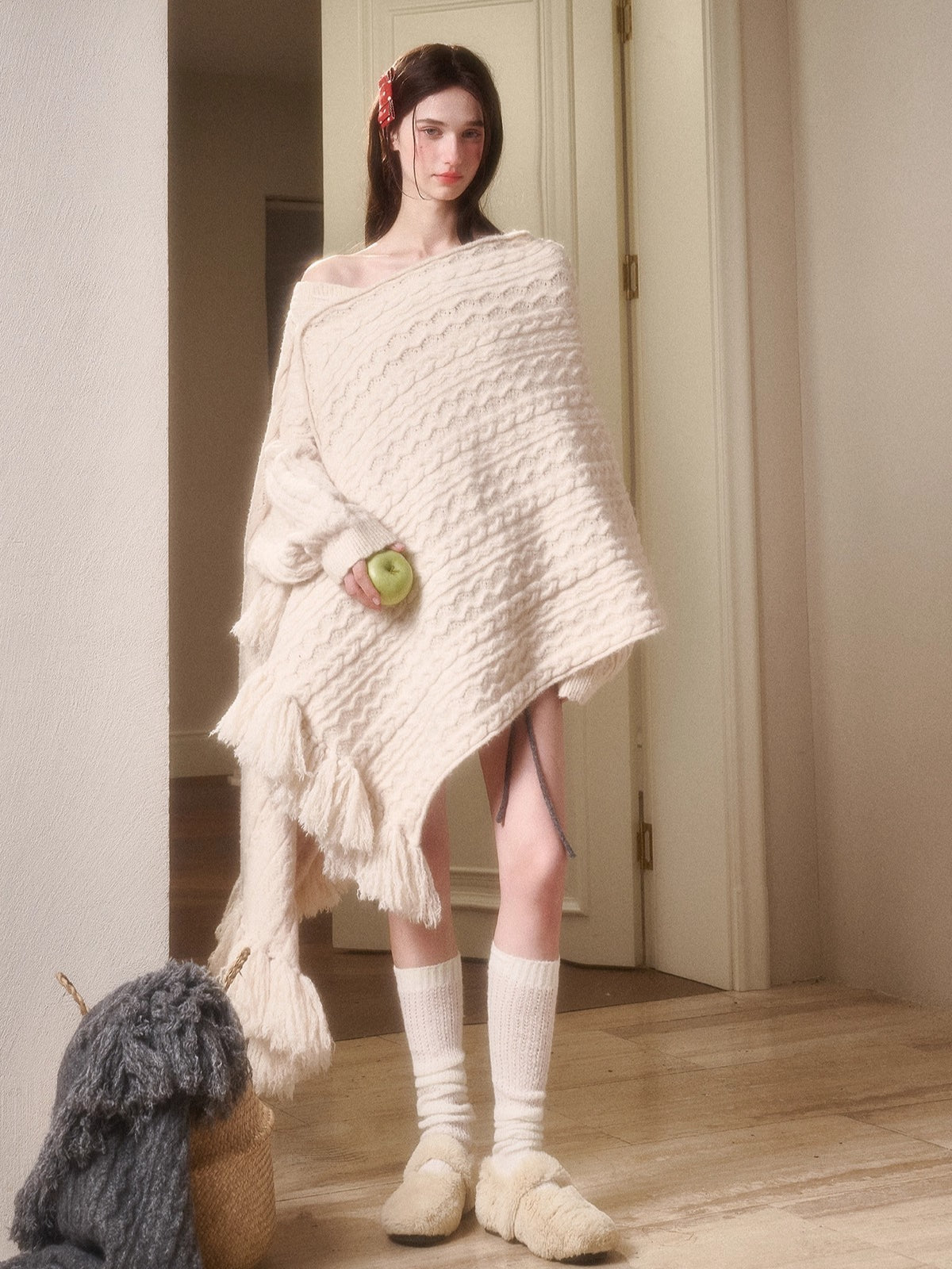Celestial Wool Cable-Knit Shawl Scarf