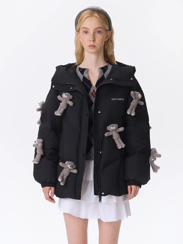 Allover Teddy Hooded Down Jacket