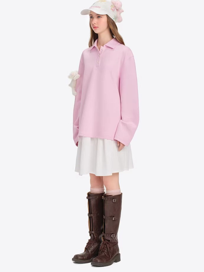 Polo-Collar Long-Sleeve T-Shirt