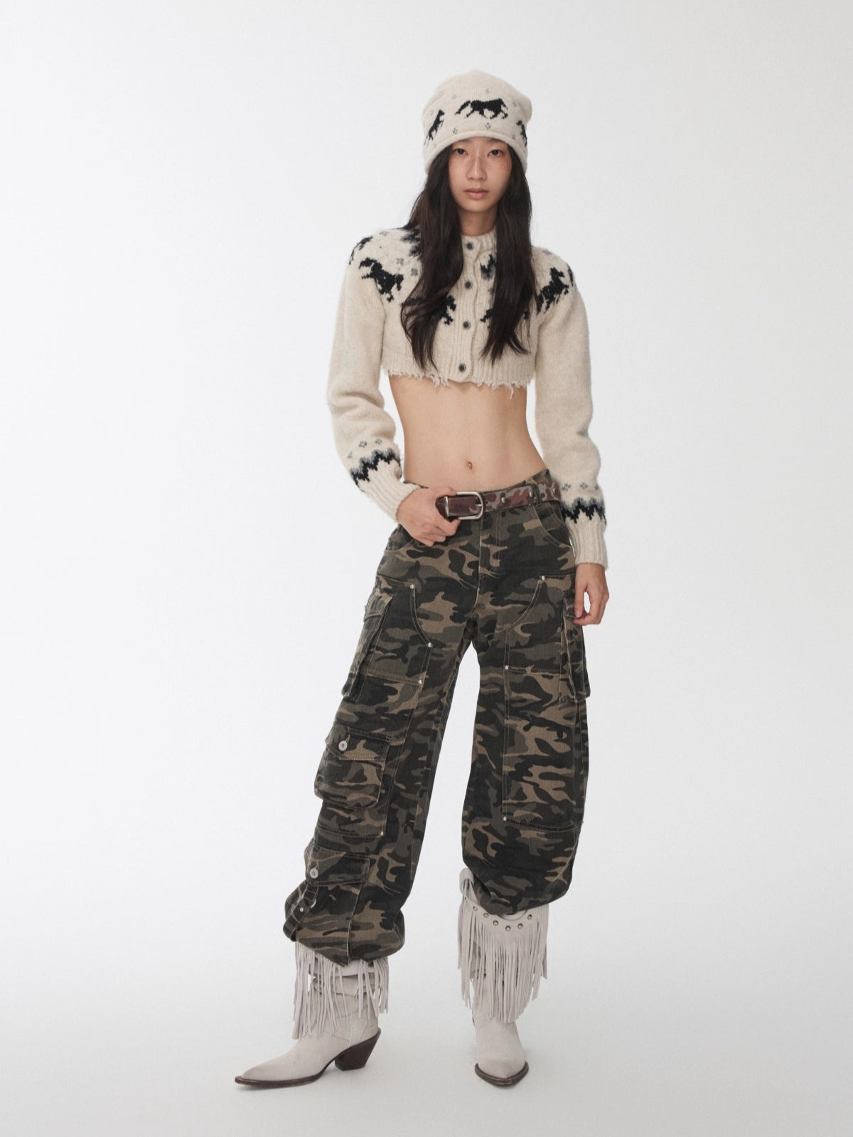 Fair Isle Pony Jacquard Knit Short Cardigan & Shorts Set