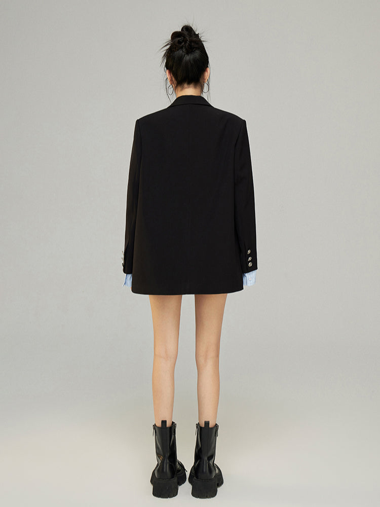 Black & Gray Faux Two-Piece Blazer - CHINASQUAD