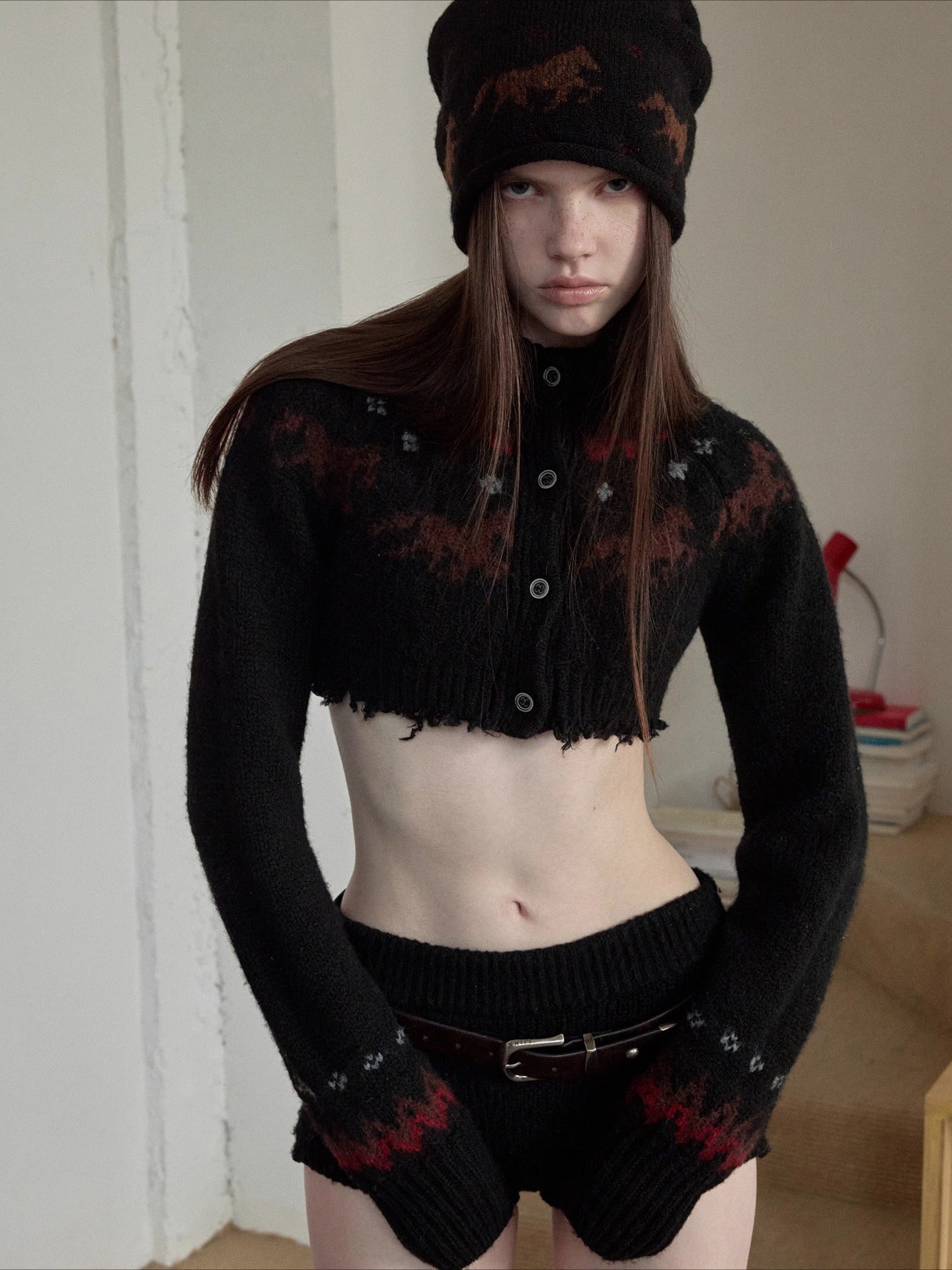 Fair Isle Pony Jacquard Knit Short Cardigan & Shorts Set