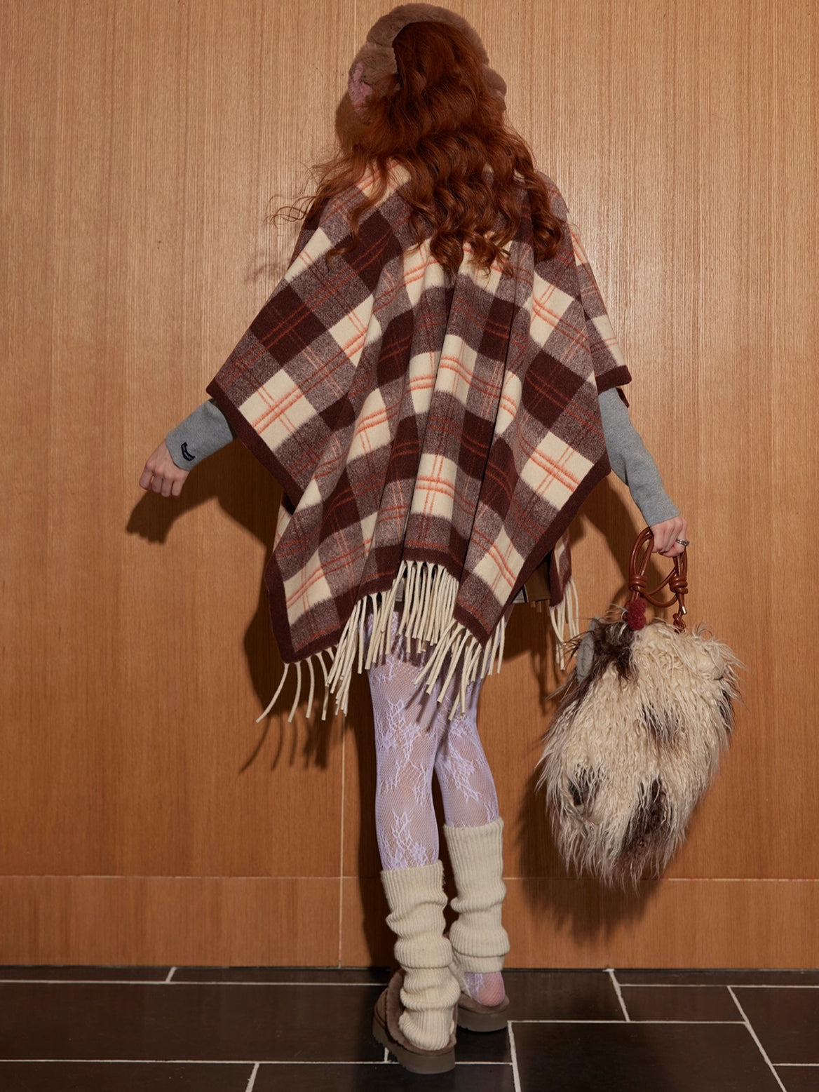 Vintage Plaid Fringe Shawl Scarf