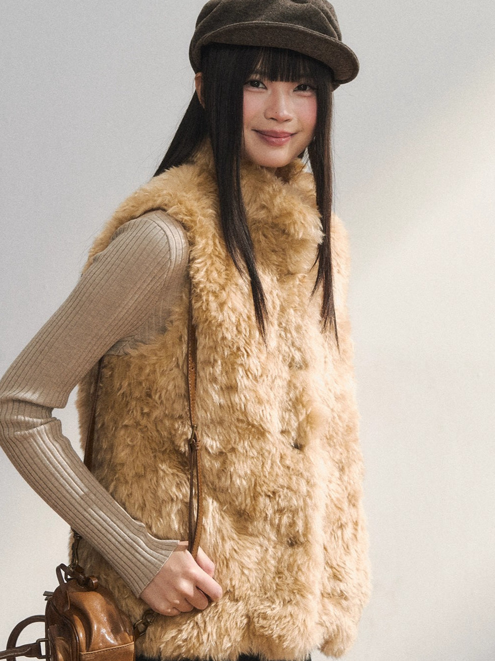 Khaki Eco Faux Fur Vest