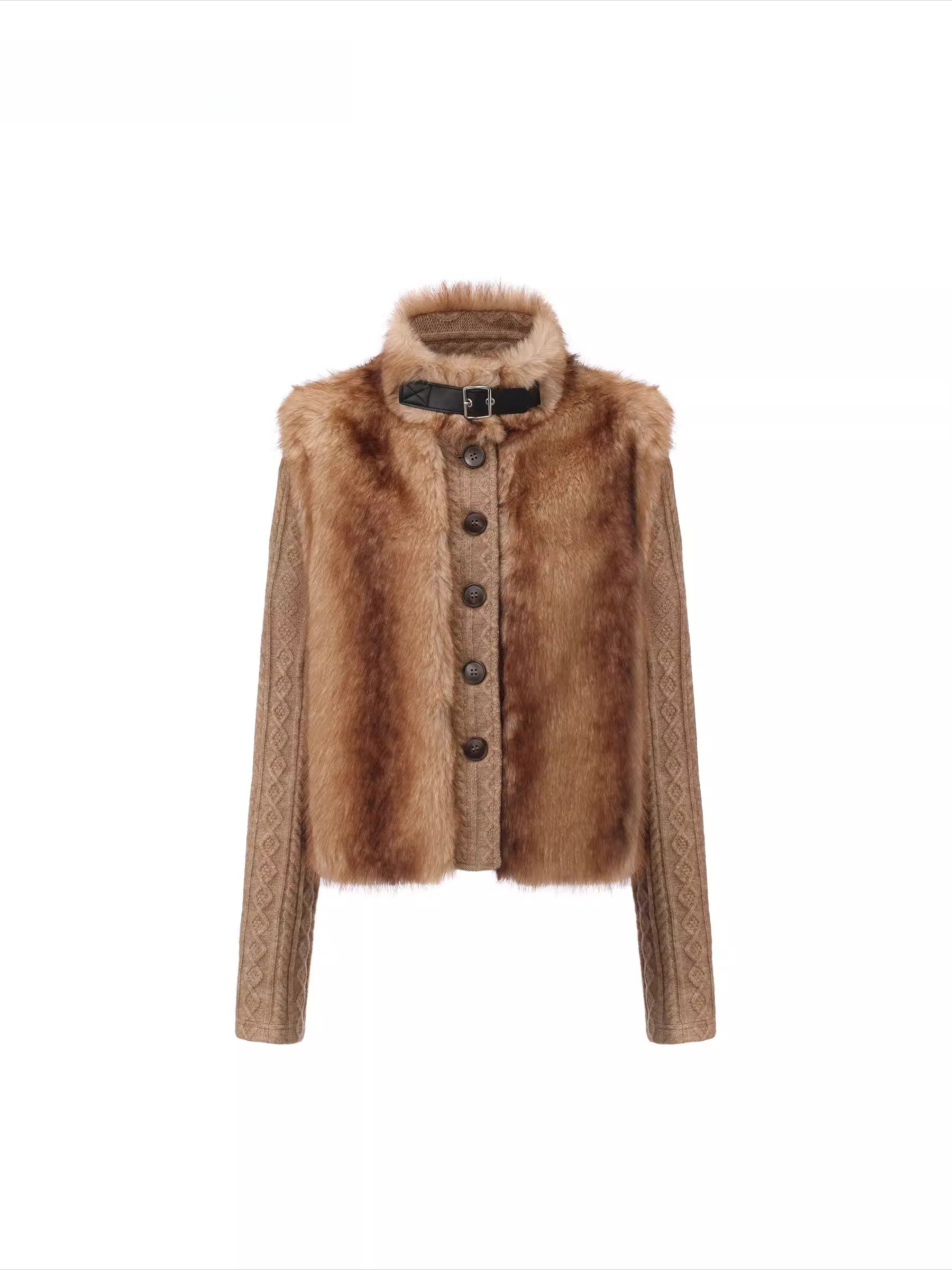 Detachable Sleeve Knit Eco-Fur Jacket