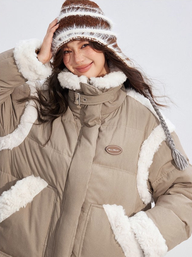 Shearling Panel 90% White Duck Down Jacket