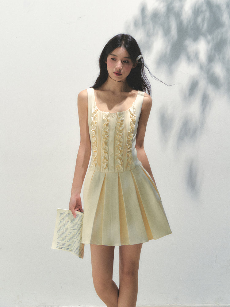 Detachable Sailor-collar Pleated Dress - CHINASQUAD