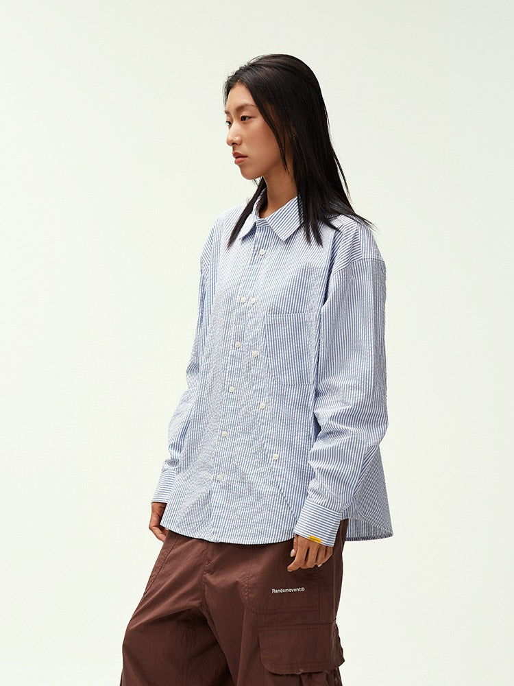 Textured Stripe Double-Placket Shirt - CHINASQUAD