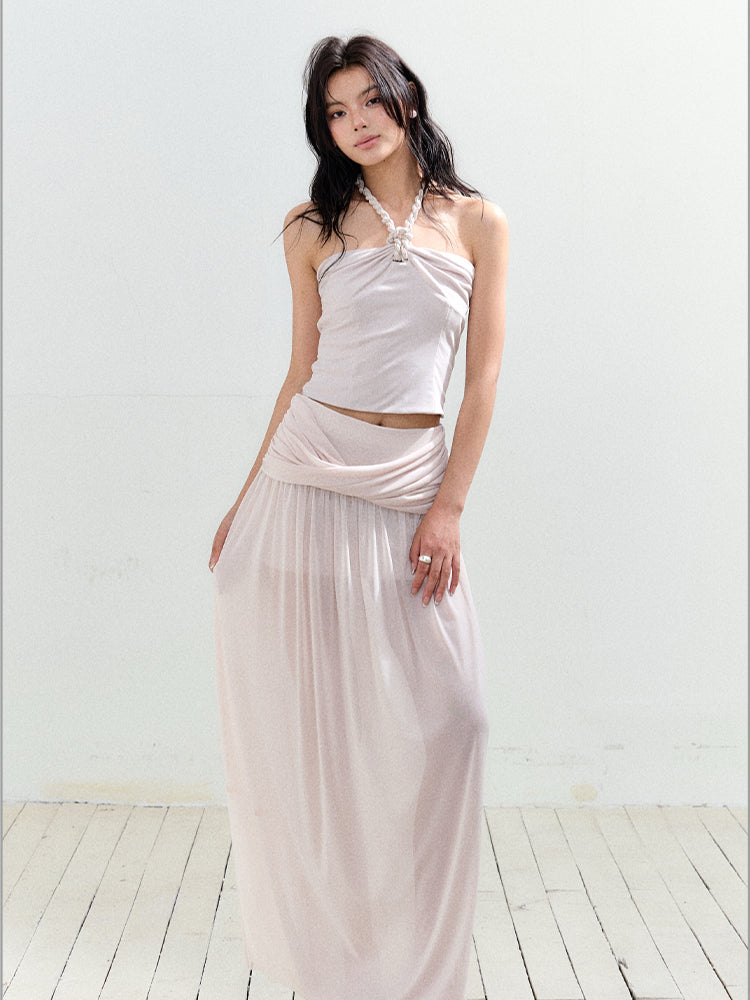Twist Tie Halter Crop Top & Skirt Set - CHINASQUAD