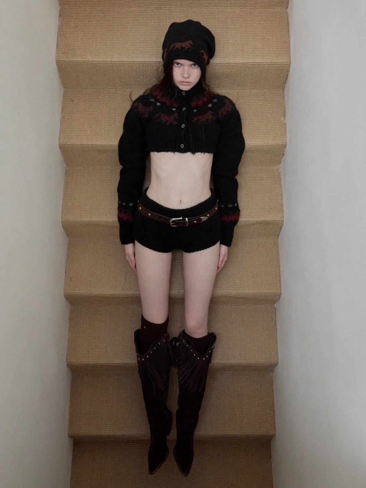 Fair Isle Pony Jacquard Knit Short Cardigan & Shorts Set