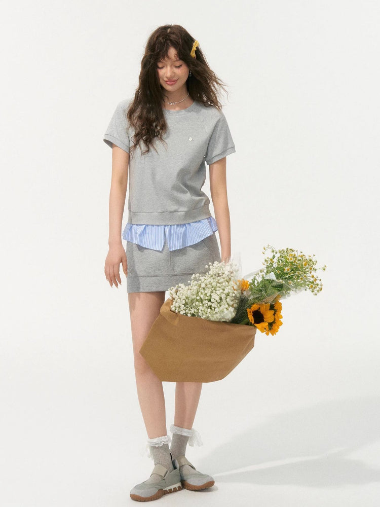 Stripe Patchwork Raglan Sleeve T-shirt