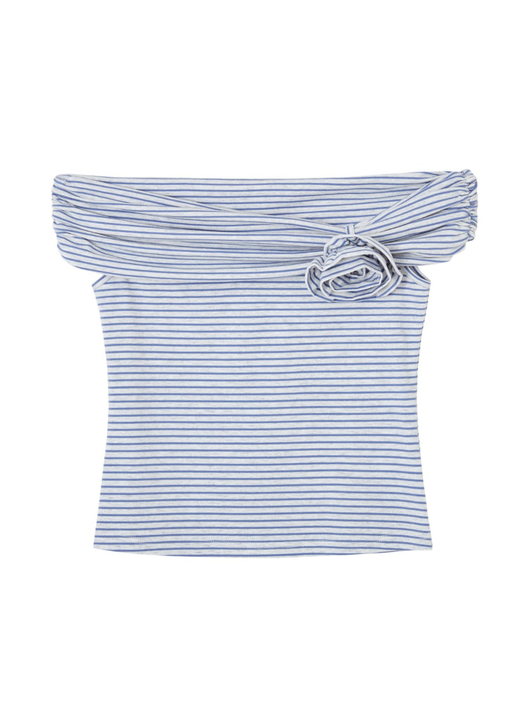 Striped Off - Shoulder Rose T - shirt - CHINASQUAD