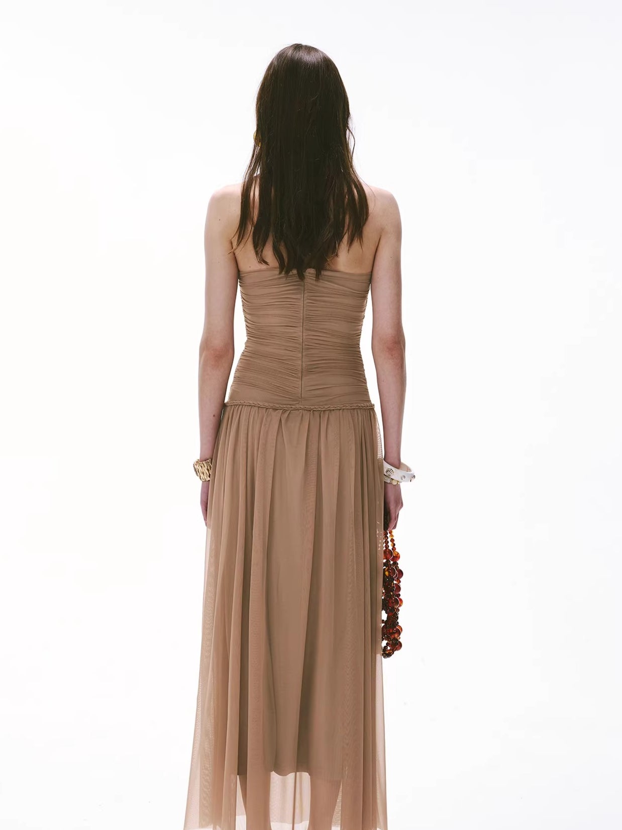 Cool-Goddess Strapless Braided Ruched Maxi Dress