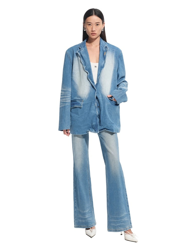 "Caracal Series" Washed Twill Denim Blazer - CHINASQUAD