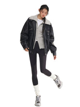 Black & White Vintage Silhouette Collar Moto Jacket - CHINASQUAD