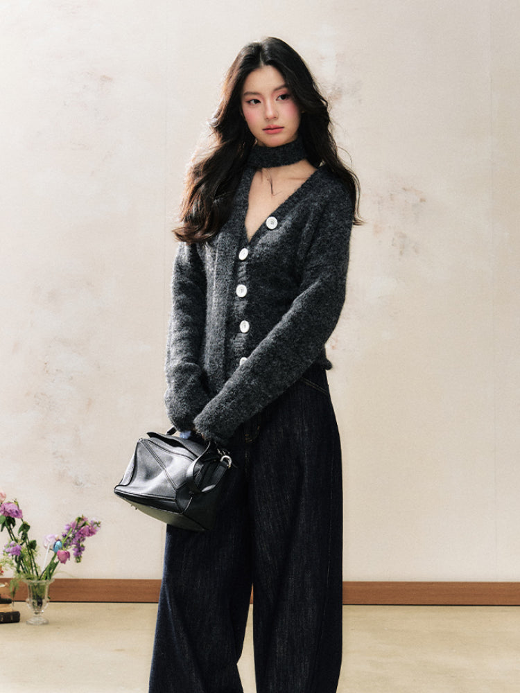 V-Neck Waist-Cinching Slimming Versatile Knit Cardigan - CHINASQUAD