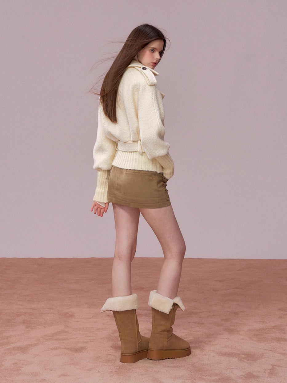 Wool-Blend Knit-Panel Jacket