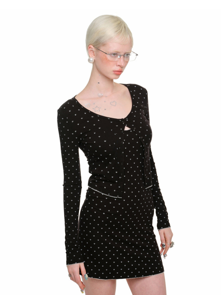 Cat Paw Trim Cardigan & Skirt Set - CHINASQUAD