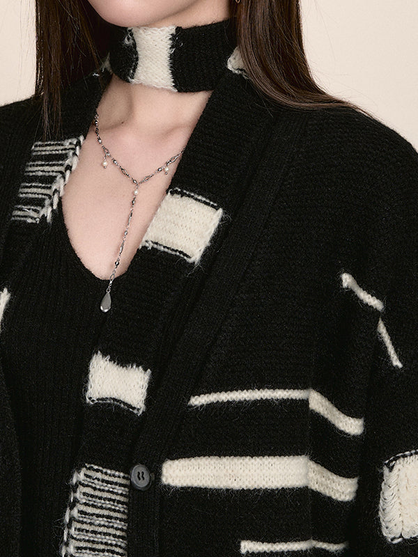 Color-block Knit Cardigan Dress & Scarf Set - CHINASQUAD