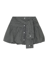 Checkered Tie-Up Embroidered Bud Mini Skirt - CHINASQUAD