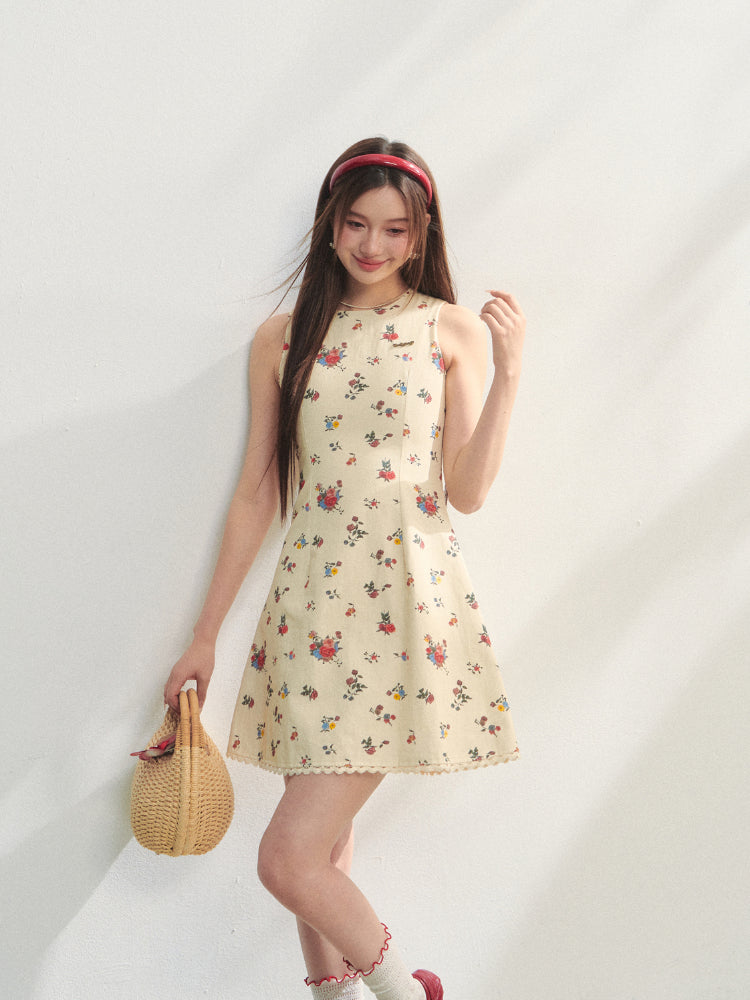 Flower Print Sleeveless Dress - CHINASQUAD