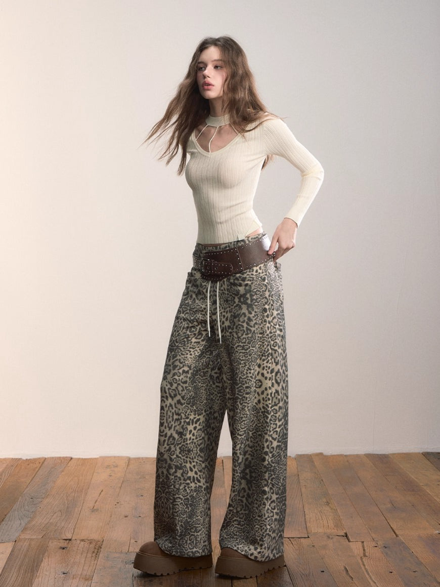 Contrast Waistband Straight-Leg Cotton Sweatpants