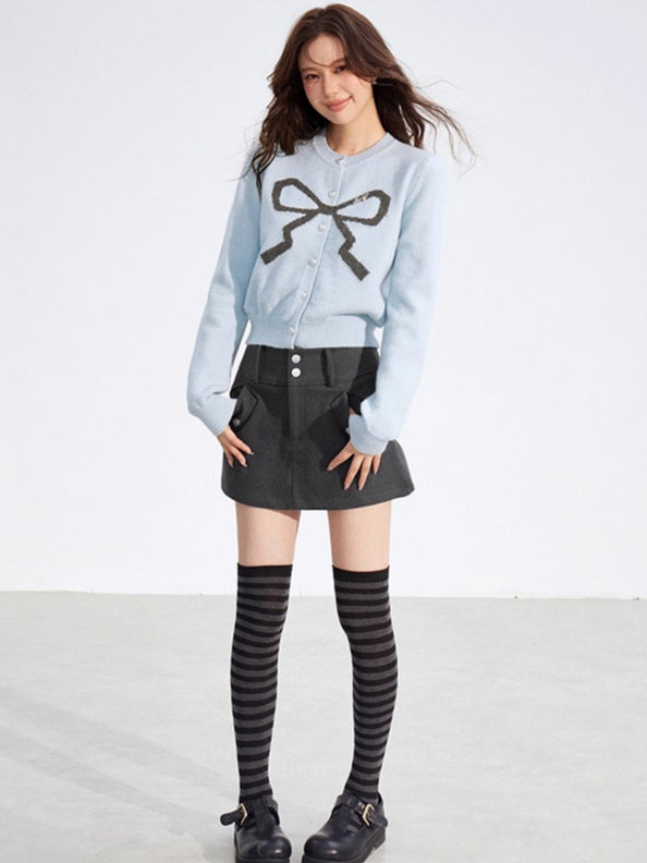 Bow Detail Cropped Knit Cardigan