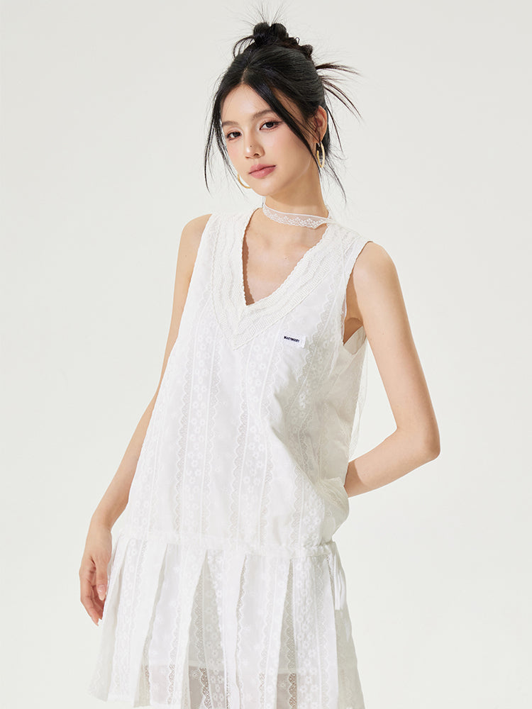 V-neck Tie-up Sleeveless Dress - CHINASQUAD